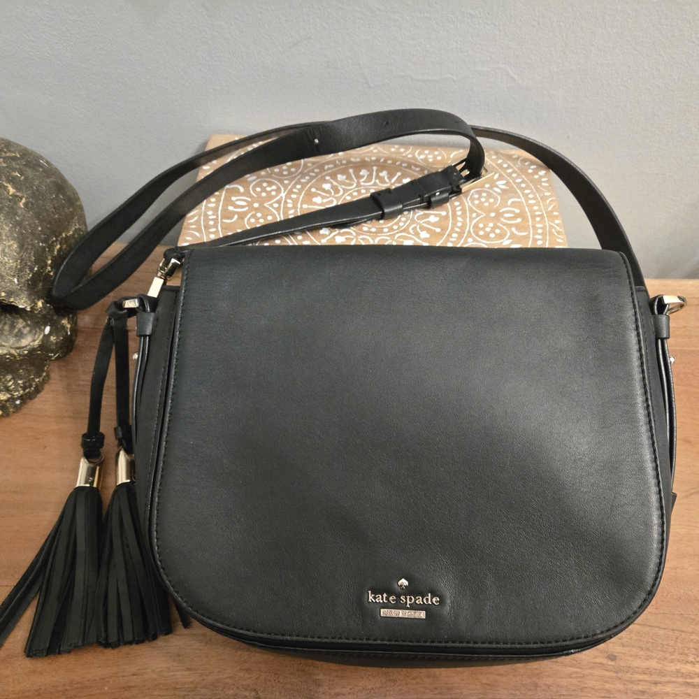 Kate Spade Penelope Saddle Black Leather Crossbody Bag